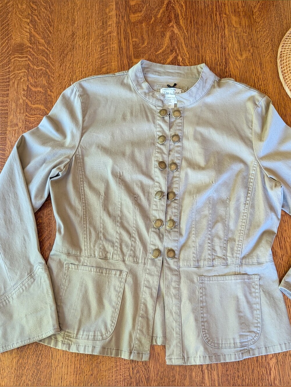 Live a Little Women's Jacket Beige Size L Button Front Casual Military Style